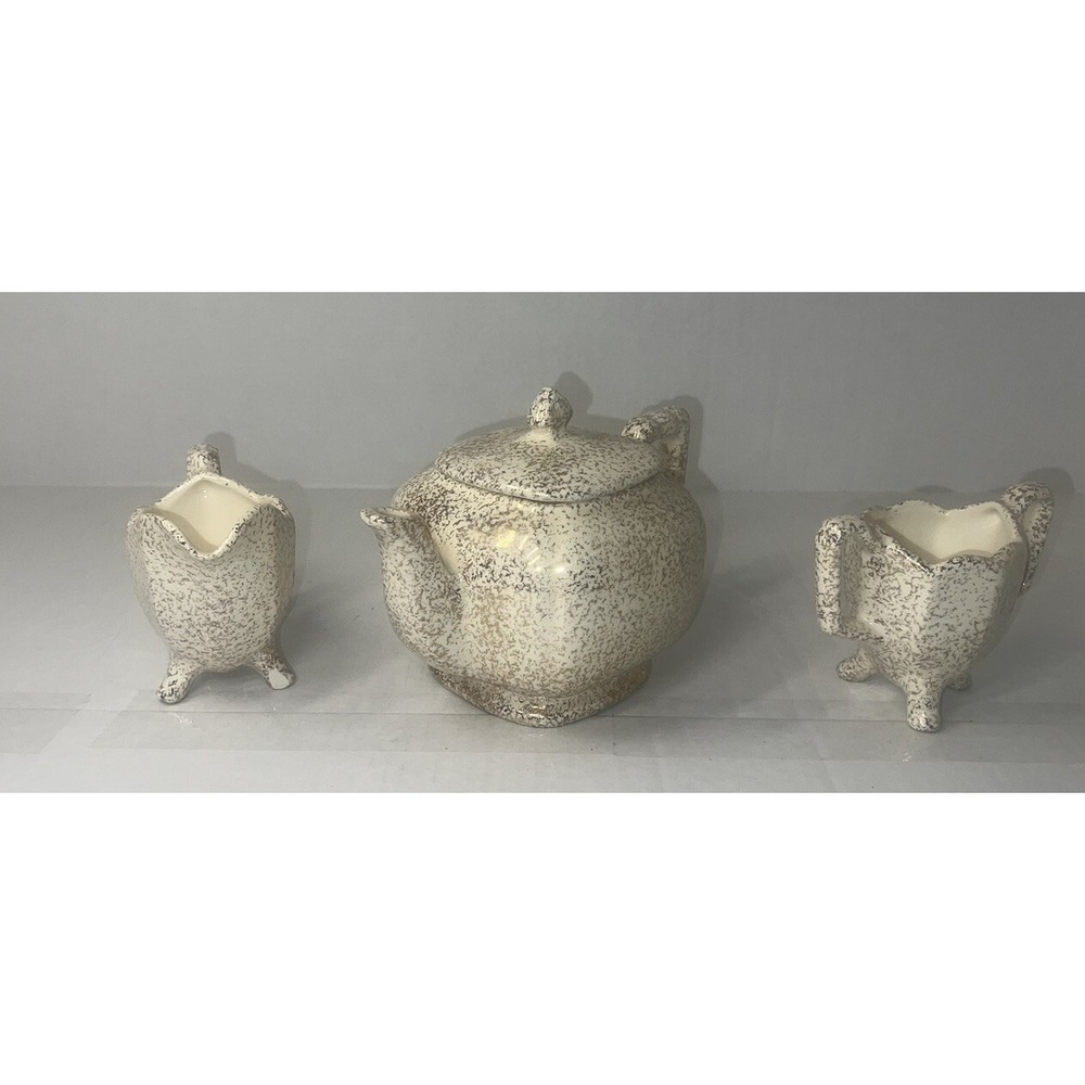 Rare Camden Pottery Creamer Sugar Teapot Set Hand Painted 22k Gold Trim Ark USA